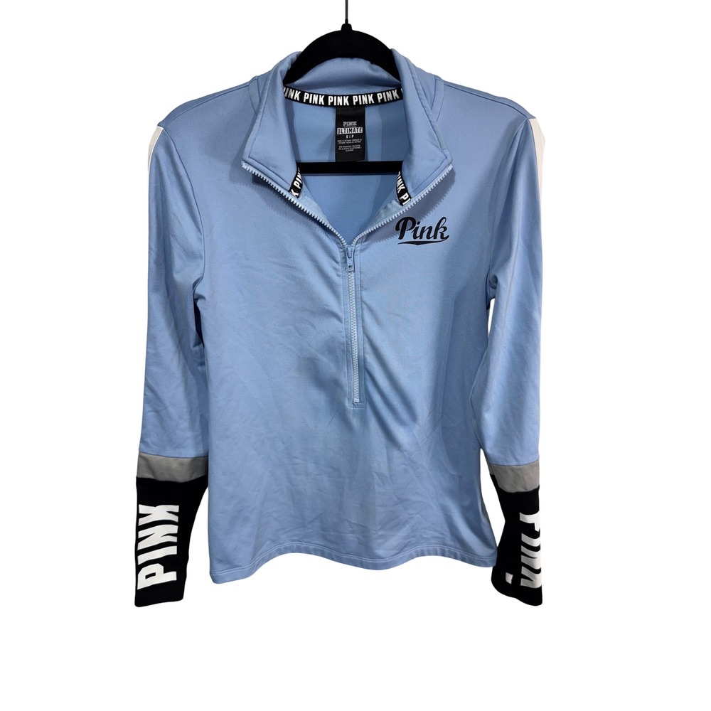 Pink Womens S Blue Black Pullover Quarter-Zip Ultimate Activewear Logo Thumbhole